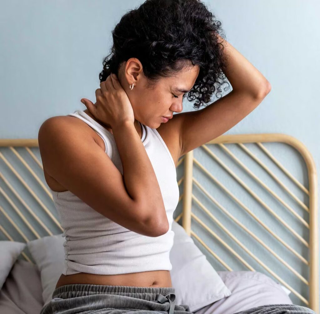 Fibromyalgia 3 multiracial latina woman having neck pain sitting 2025 01 07 23 12 31 utc
